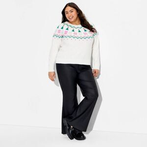 33 Degrees - Women's Holiday Fair Isle Festive Graphic Sweater  White